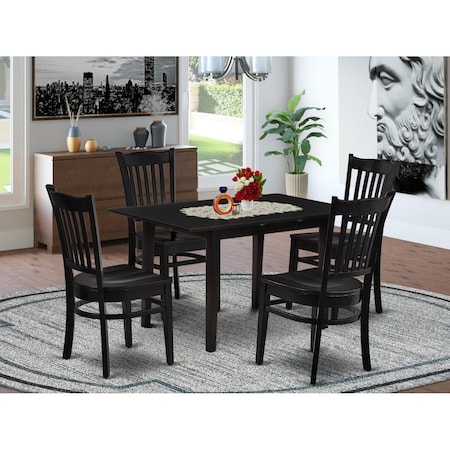 East West Furniture 5 Piece Norfolk Rectangular Dining Table Set - Black NOGR5-BLK-W